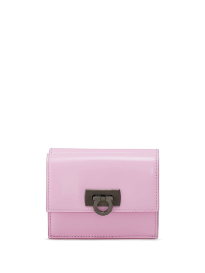 Ferragamo Compact Wallet With Gancini Clasp In Pink