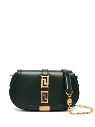 Versace Greca Goddess Leather Shoulder Bag In Green