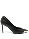 Versace Jeans Couture Elegant Black Pumps With Iconic Gold Accent And Luxurious Leather Finish In Black