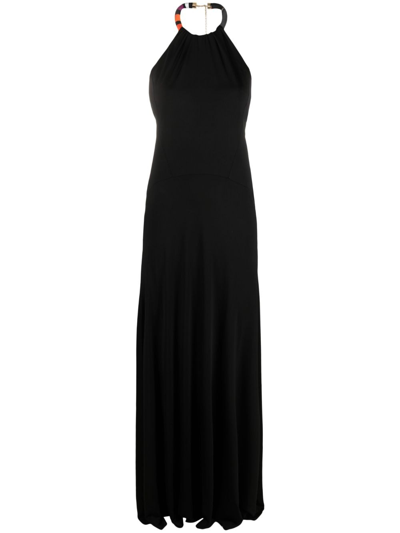 Pucci Marmo-print Halterneck Maxi Dress In Black