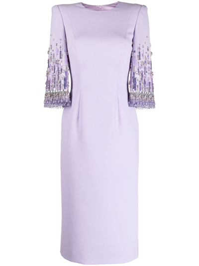 Jenny Packham Bergman Embellished Midi Dress In Lavender