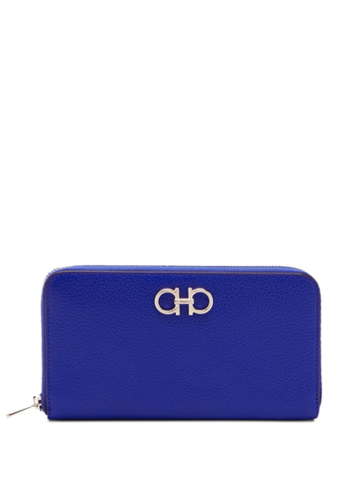 Ferragamo Gancini-plaque Leather Wallet In Blue