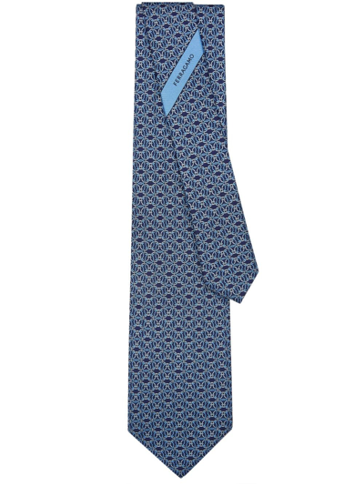 Ferragamo Circle-print Silk Tie In Blue