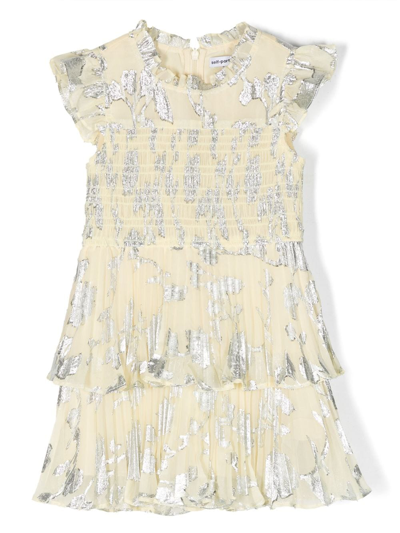 Self-portrait Pleated Jacquard Tiered Dress In Yellow