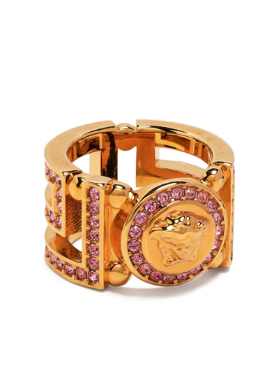 Versace Medusa Greca Crystal-embellished Ring In Gold
