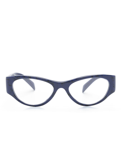 Prada Oval-frame Logo-embellished Glasses In Blue