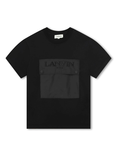 Lanvin Enfant Kids' Logo-embroidered Organic Cotton T-shirt In Black