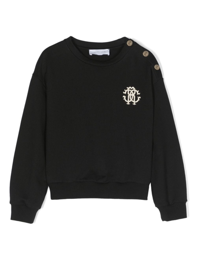 Roberto Cavalli Junior Kids' Embroidered-logo Cotton Sweatshirt In Black