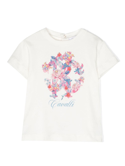 Roberto Cavalli Junior Babies' Monogram-print Cotton T-shirt In White