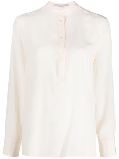 Stella Mccartney Band-collar Silk Blouse In Neutrals