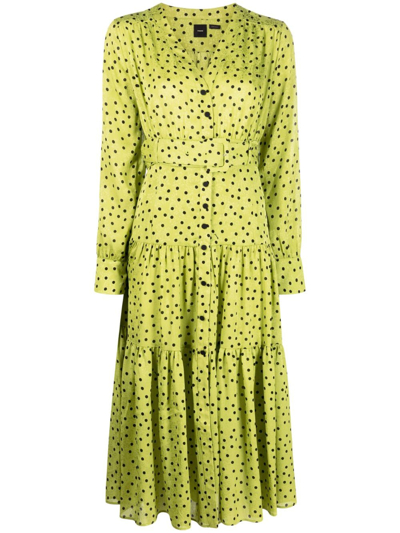 Pinko Polka Dot-print Tiered Midi Dress In Vert/noir