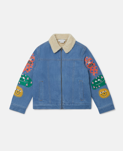 Stella Mccartney Monster Patch Borg Denim Jacket In Lilac