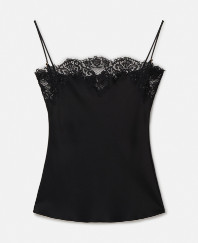 Stella Mccartney Guipere Lace Trim Satin Cami Top In Black