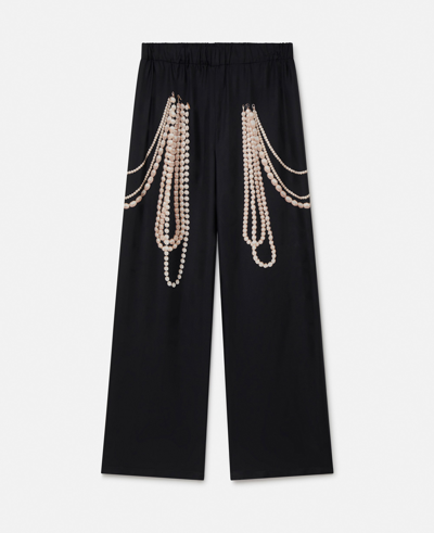 Stella Mccartney Pearl Trompe L'oeil Print Silk Wide Leg Trousers