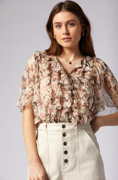 Joie Mikayla Short Sleeve Silk Top In Pink