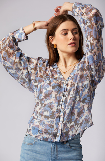 Joie Naomi Long Sleeve Silk Top In Blue