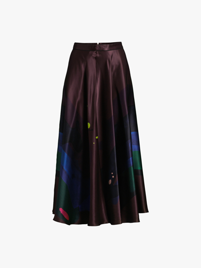 Roksanda Ameera Printed Silk-satin Midi Skirt In Purple