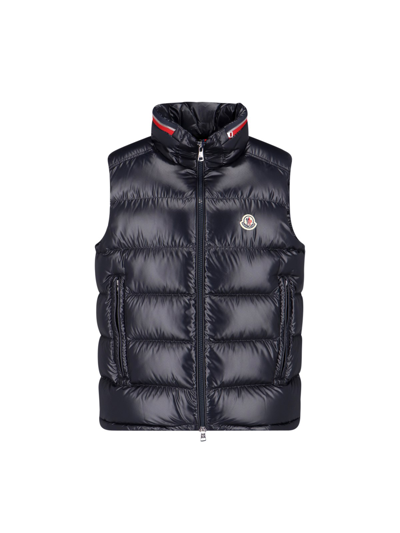 Moncler Ouse Shiny Nylon Down Vest In Blue