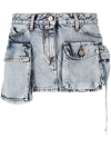 Attico Distressed Miniskirt With Multi-pocket Design And Belt Loops In Blue