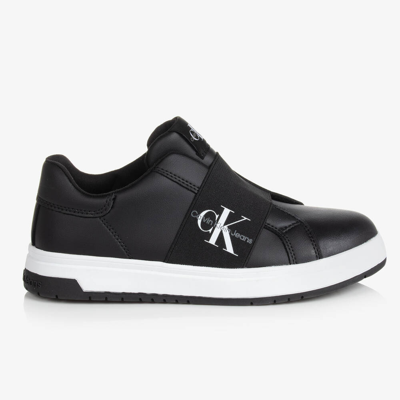 Calvin Klein Black Faux Leather Slip-on Trainers