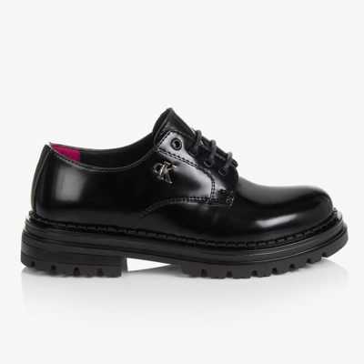 Calvin Klein Kids' Girls Black Faux Leather Lace-up Shoes