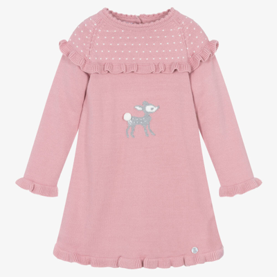 Artesania Granlei Babies' Girls Pink Knitted Deer Dress