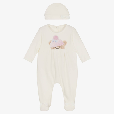 Lapin House Girls Ivory Velour Teddy Babygrow Set