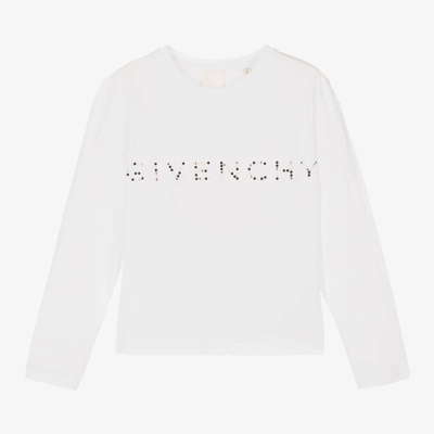Givenchy Teen Girls White Swarovski Logo Top