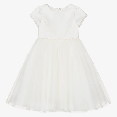 Sarah Louise Kids' Girls Ivory Satin & Pearl Dress