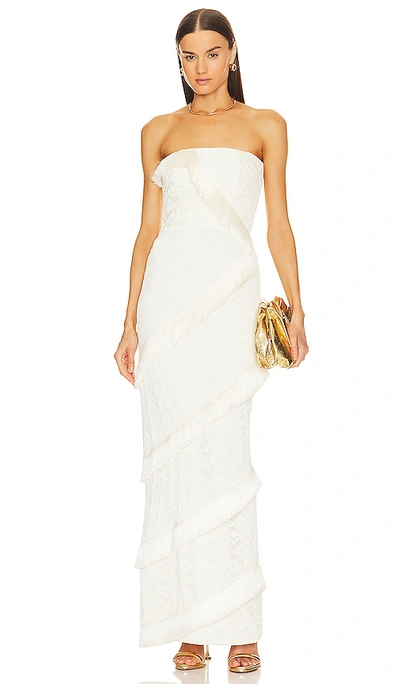 Patbo Crochet Strapless Fringe Trim Maxi Dress In Ivory