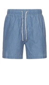 Vintage Summer Solid Washed Water Repellent Swim Trunks In Blue