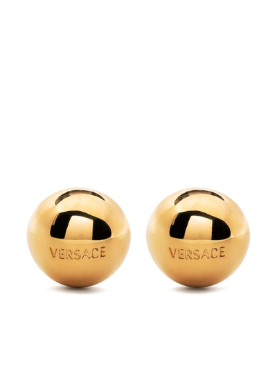 Versace Logo-engraved Stud Earrings In Gold