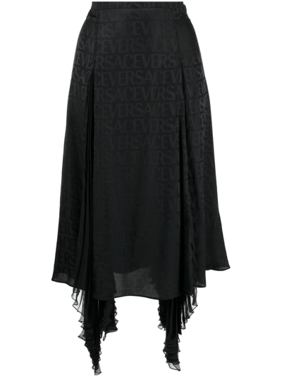 Versace Allover Jacquard Asymmetric Skirt In 黑色