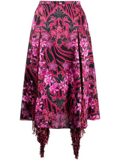 Versace Floral-print Silk Asymmetric Skirt In Pink