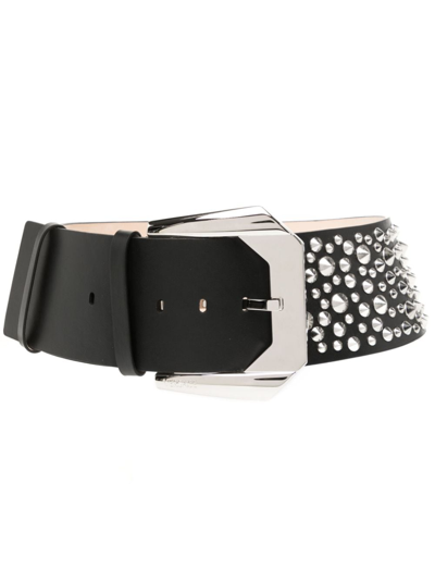 Versace Stud-embellished Leather Belt In 黑色