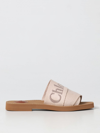 Chloé Woody  Sandals In Canvas With Embroidered Logo In Beige