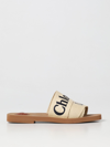 Chloé Woody  Sandals In Canvas With Embroidered Logo In Brown