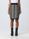 Balmain Pencil Skirt In Monogram Knit In Yellow Cream