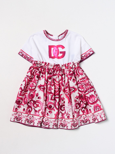 Dolce & Gabbana Kids' Dress In Cotton In Fuchsia