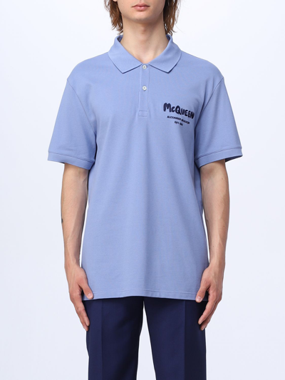 Alexander Mcqueen Logo Embroidered Polo Shirt In Blue
