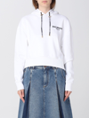 Balmain Logo Printed Drawstring Hoodie In White