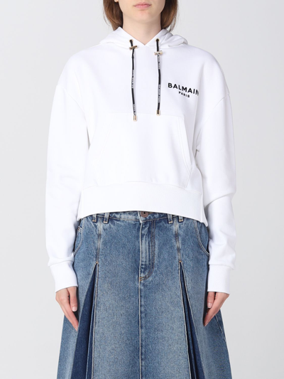 Balmain Logo Cropped Sweatshirt In White