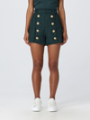 Balmain Frayed Button-embellished Bouclé Shorts In Green