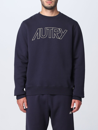 Autry Flocked-logo Crew-neck Sweatshirt In Blue