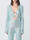 Self-portrait Beaded Open-front Cropped Cardigan In Blue