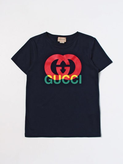 Gucci Kids' Interlocking G Cotton Jersey T-shirt In Blue