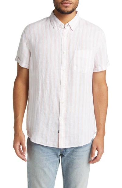 Rails Nice Stripe Short Sleeve Linen Button-up Shirt In Flamingo White Stripe