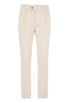 Brunello Cucinelli Leisure Fit Trousers In Garment Dyed Cotton Corduroy With Double Darts In White