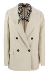 Brunello Cucinelli Scarf Detail Double-breasted Dinner Jacket In Ecru