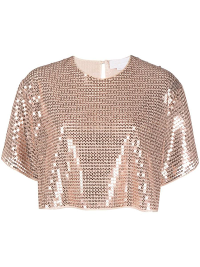 Genny Sequin-embellished Cropped Top In Pink